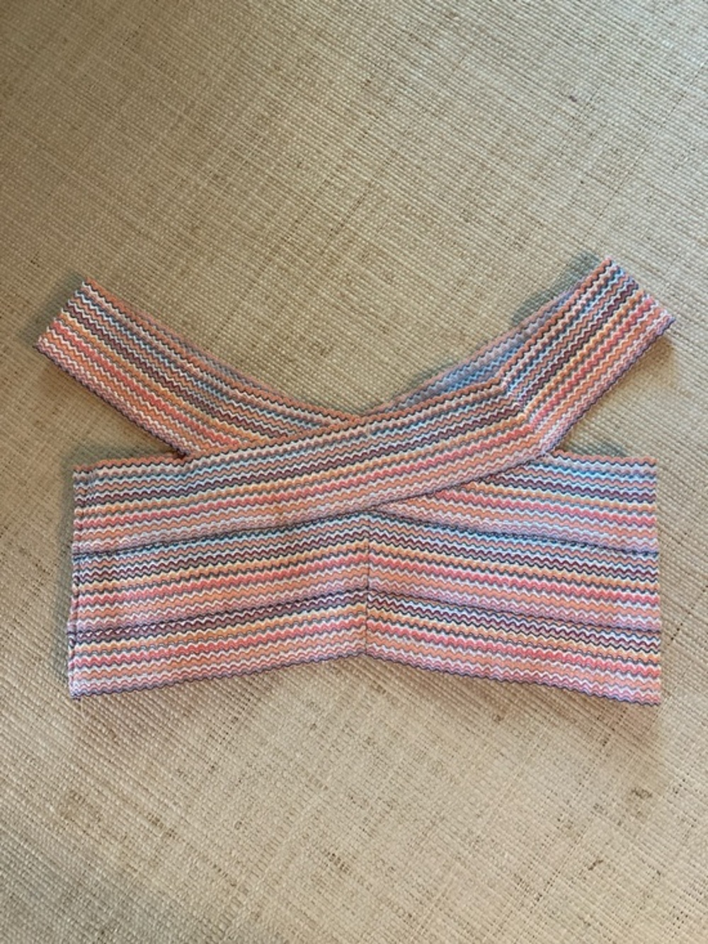 Feather 11 SzL Striped Knit Bandeau Top in Pink and Blue. Spotlight top